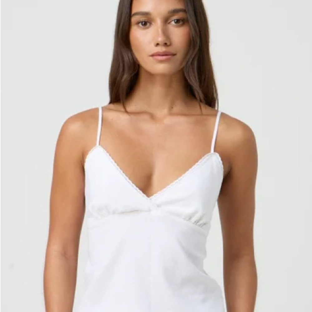 Brandy Melville White Linen V-Neck Camisole